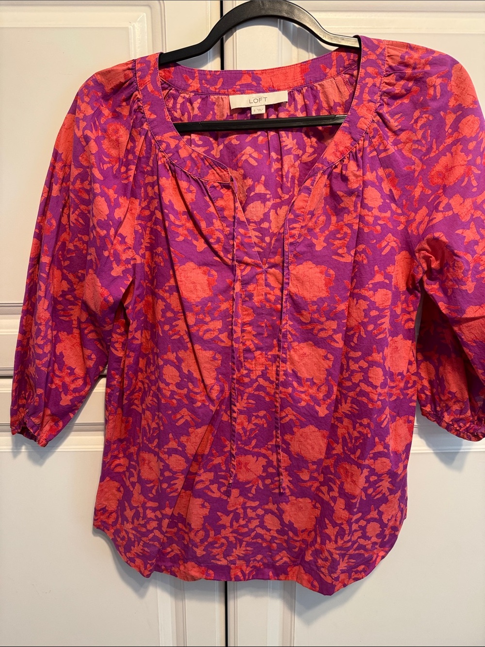 LOFT Purple & Pink Floral Split-Neck Blouse